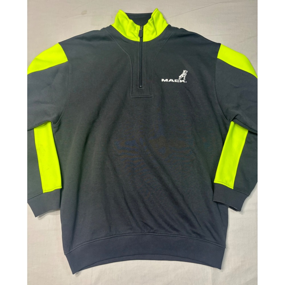 Elis Mack Trucks Quarter Zip Sweatshirt Mens Medium Grey Neon Yellow Workwear